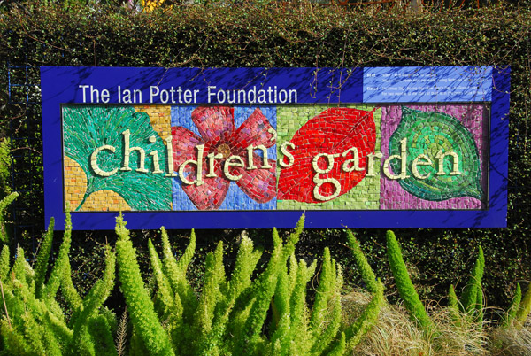 Mosaic sign for the Children's Garden, Royal Botanic Gardens, Melbourne