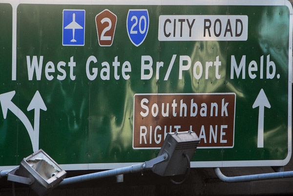 Melbourne road sign - Southbank, West Gate Bridge, Port Melbourne