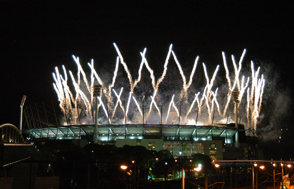 Fireworks over the Melbourne Cricket ground for the opening ceremony of the 2006 Commonwealth Games