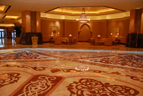 Shiny marble floor beneath the main dome, Emirates Palace Hotel