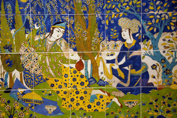 Tile Panel with Picnic Scene, Iran (Isfahan) 17th C.