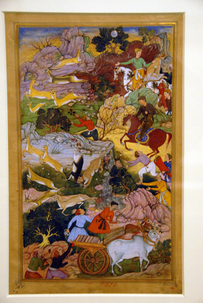 Akbar Hunting Black Buck, from the Akbarnama, ca 1590, Mughal (India)