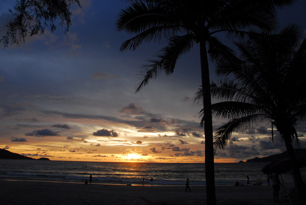 Sunset with palm tree, Patong Beach, Phuket