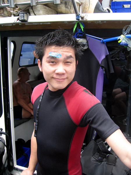 Jeng, stylish in his wetsuit