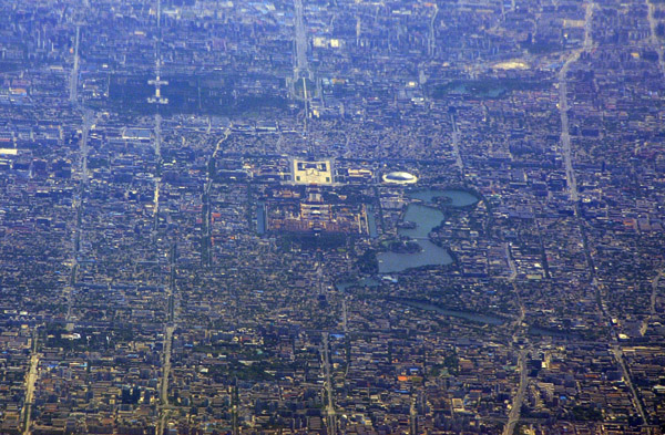 Beijing, China, looking south along the main axis of the Forbidden City and Tiananmen Square