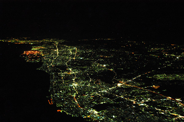 Akashi, Japan, and the Hyogo coast at night