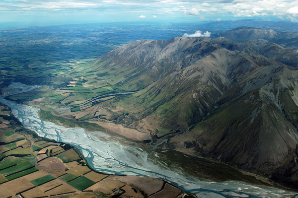 The Southern Alps meet the plain, New Zealand
