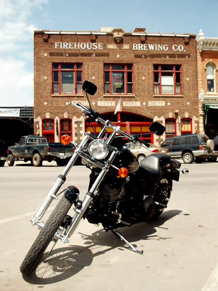 Motorcycle in front of Firehouse Brewing, Rapid City