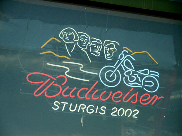 Bar window - Budweiser, Sturgis 2002 (Rapid City)