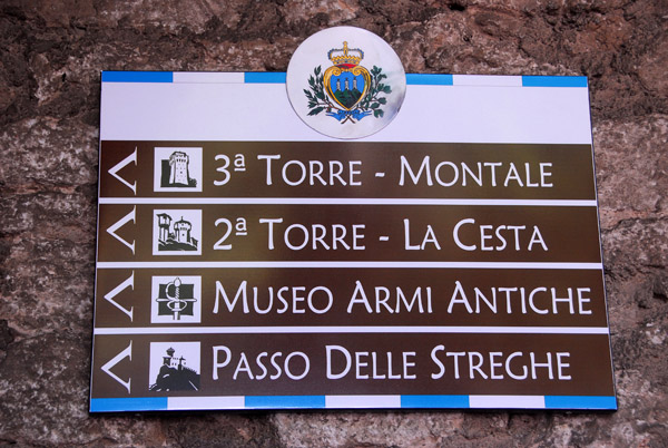 Sign for sites of tourist interest, San Marino