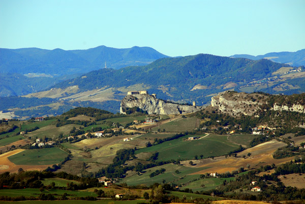 The fortress of San Leo, Italy, in the distance