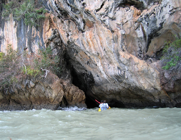 Entrance to the third cave, rough seas