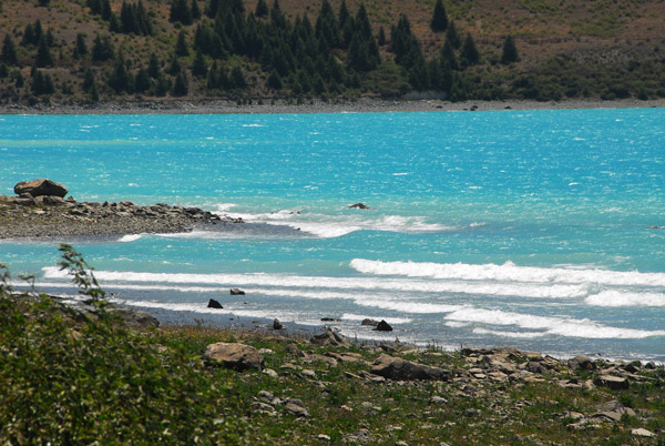 Bright blue water of Lake Tekapo, glacial flour