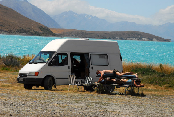 Campers taking a rest, Lake Tekapo