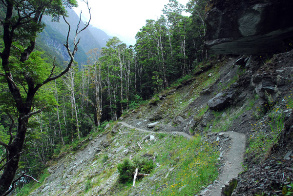 The track crosses the site of a landslide or avalanche