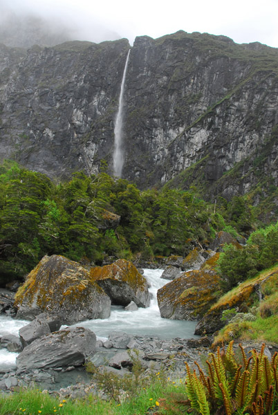 Waterfall and Rob Roy Stream, Mt. Aspiring