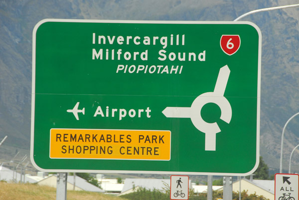 Roadsign for Invercargill, Milford Sound & Queenstown Airport