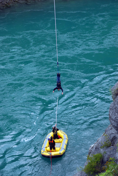 Me getting lowered down to the boat