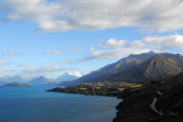 Driving northwest along Lake Wakatipu from Queenstown to Glenorchy