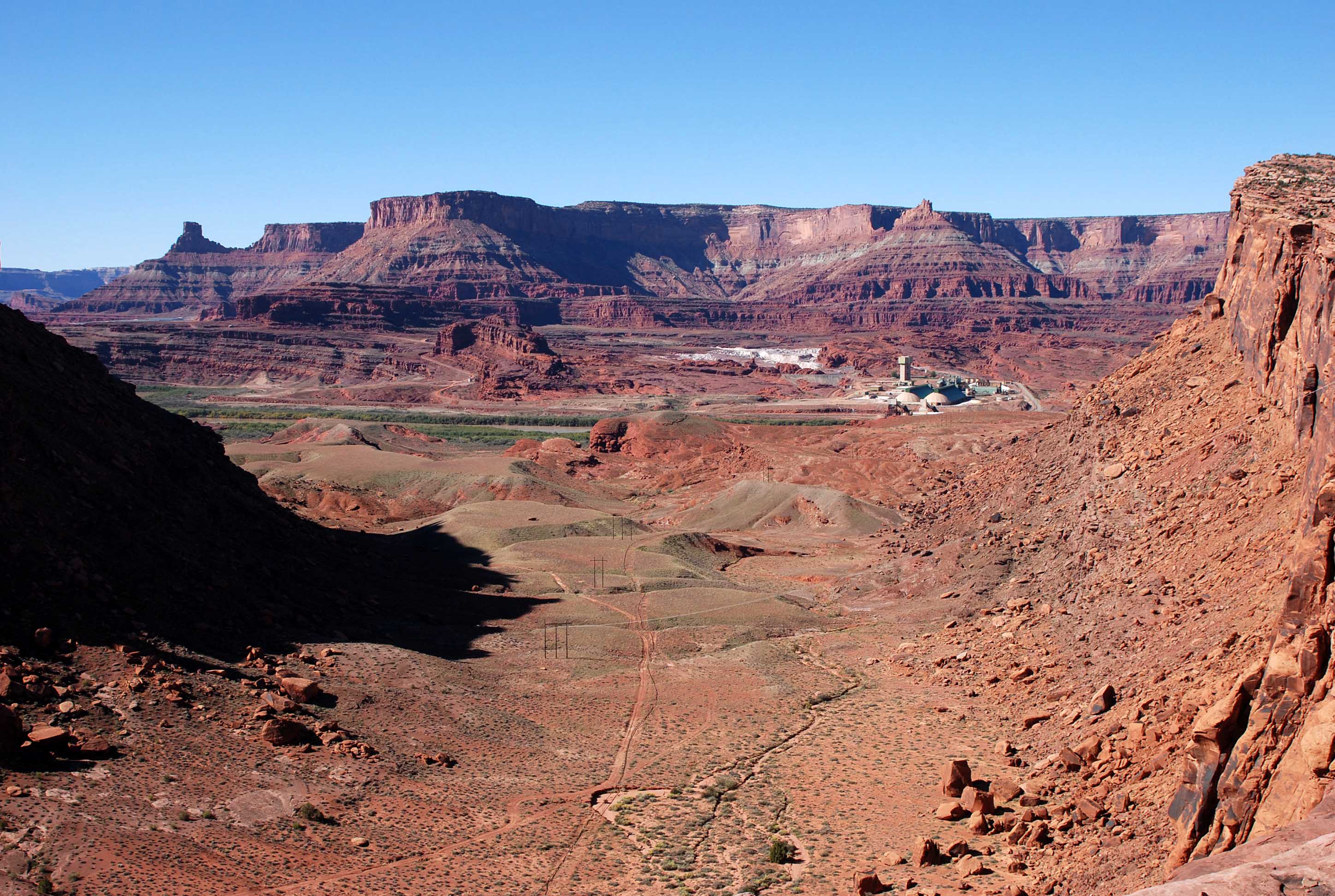 Looking down Jackson Hole at the potash mine, with Jackson Buttes shadow at left