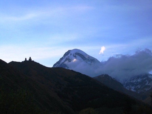 Sameba of Gergeti church with Mt. Kazbeg