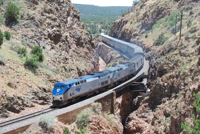 Amtrak #4 snaking over Spiderweb Bridge