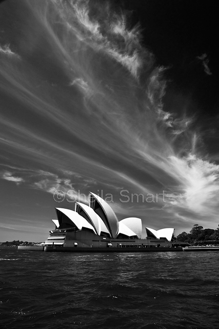 Sydney Opera House with good sky in monochrome