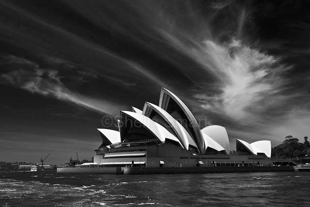 Sydney Opera House with good sky landscape monochrome version