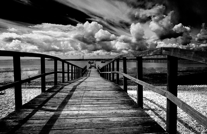 Wharf at Southend in monochrome