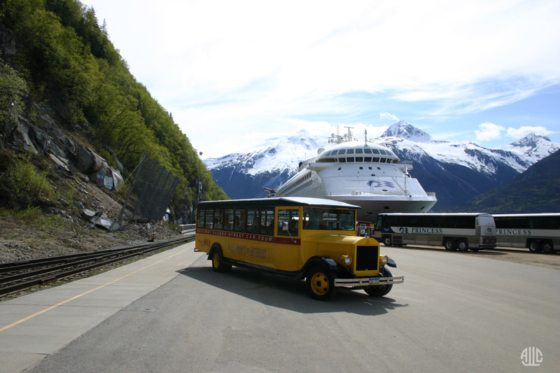 Skagway Steamship Pier with bus
