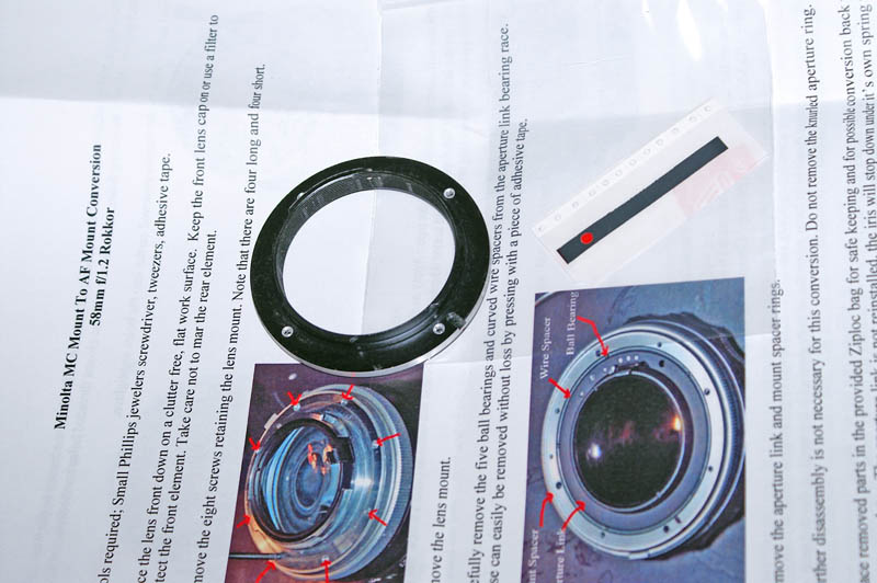 Rokkor 58mm f/1.2  to AF Mount Adapter Kit...$100