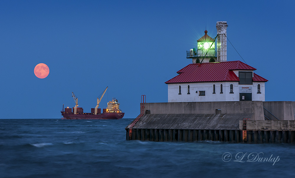 93.61 - Duluth Harbor:  Full Moon, With The Federal Power At Anchor