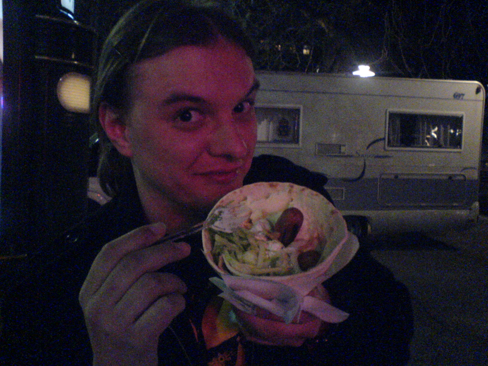 Late Nite Tunnbrdrulle ... that is, Pita, Mashed Potatoes, Lettuce, 2 Hot Dogs, & Shrimp Salad ... a Swedish Delicacy (3/30)