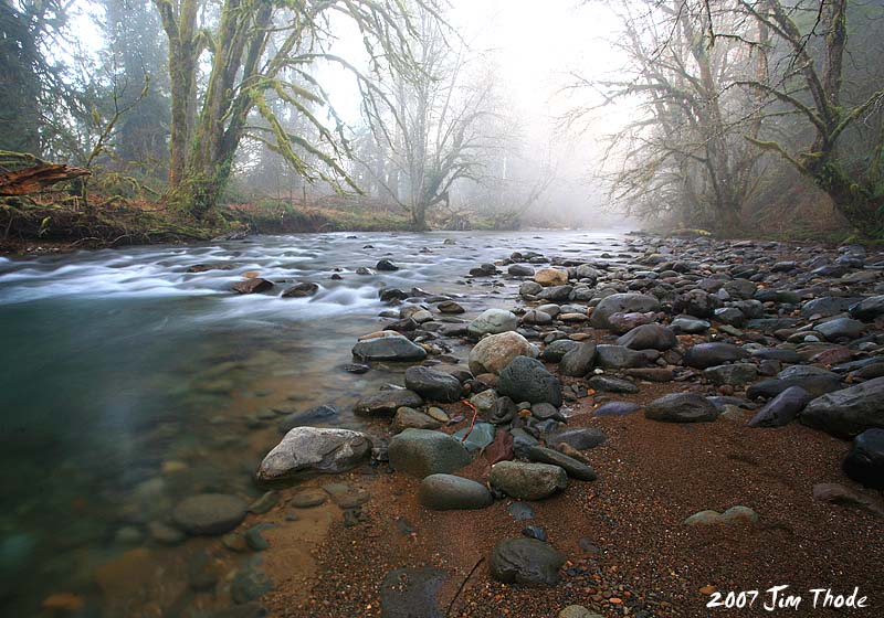 A foggy river view