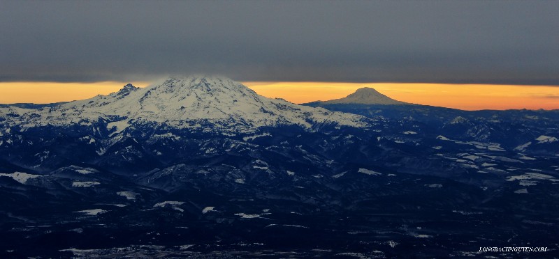 Overcast over Mt Rainier and Mt Adams