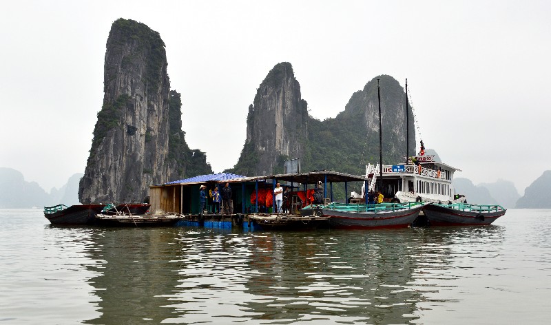floating tourist home, Cap Ngan Island, Ha Long Bay, Vietnam 