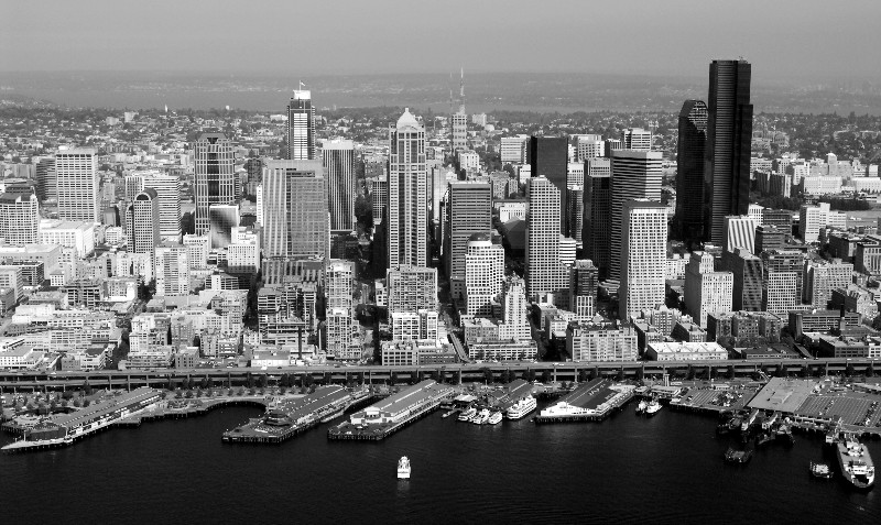 Seattle in foggy september