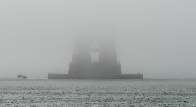 fog covered bridge