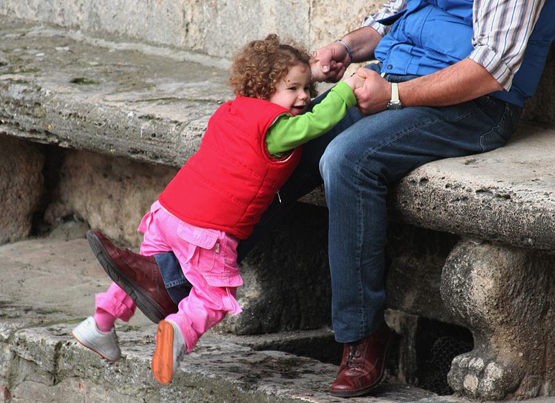 Families enjoy the day at the Piazza