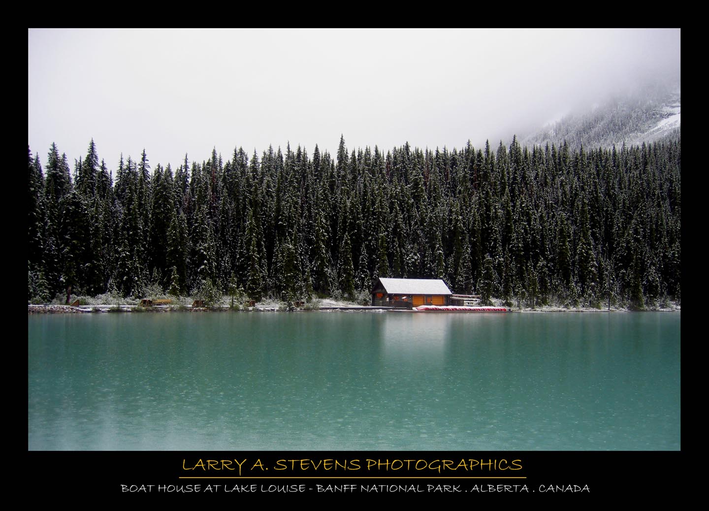 BANFF NP - Boathouse during Snow Showers