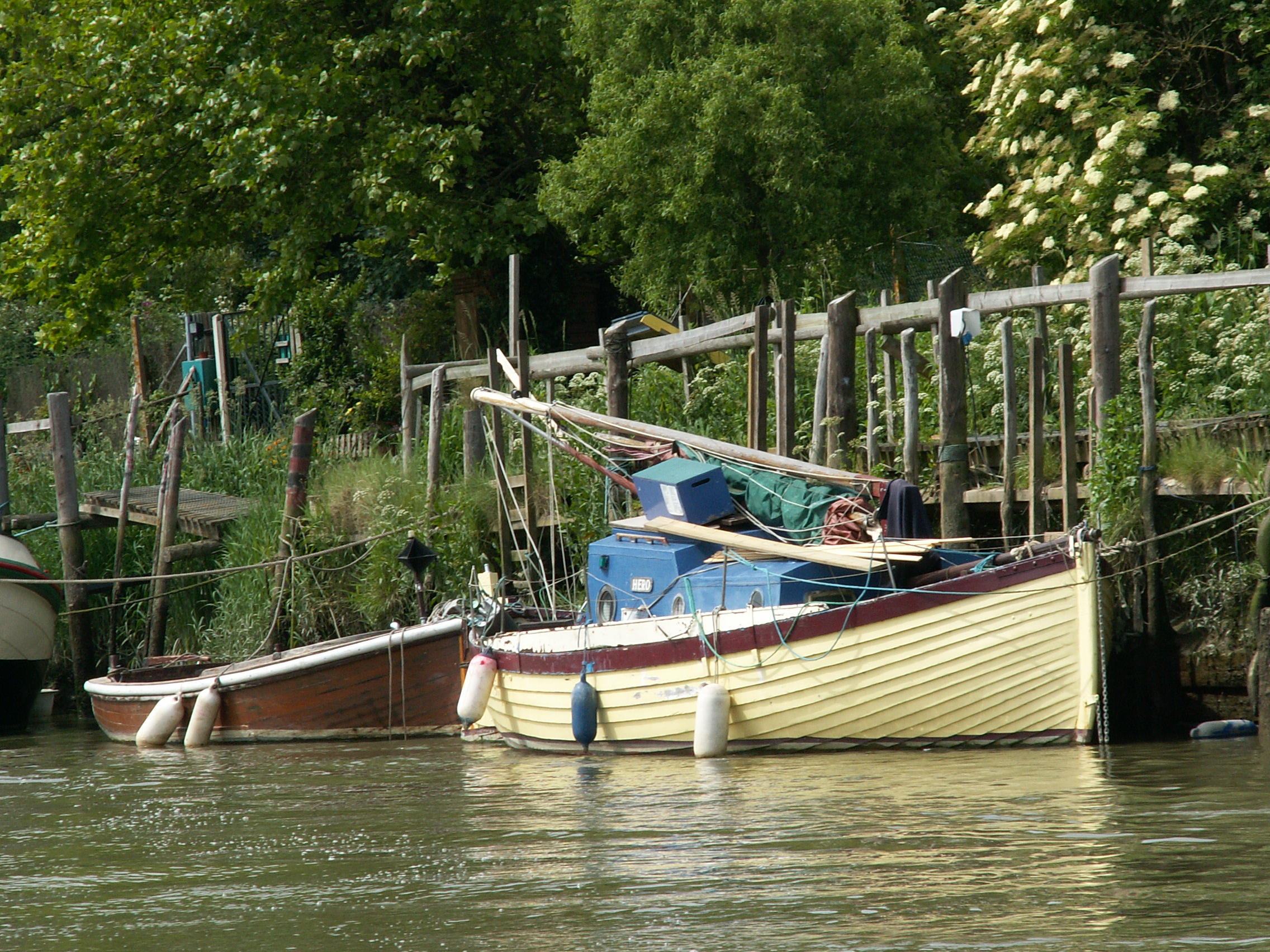 Were working on the small brown boat now