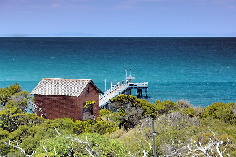 Pier and brick hut.