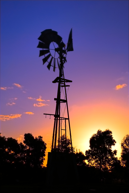 Windmill in the setting sun