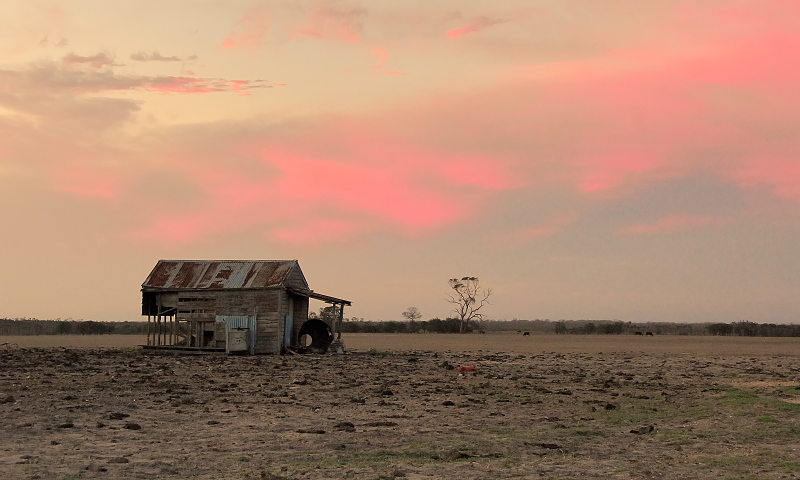 Old shack in the sunset