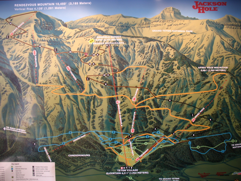 Trail map for Mt. Bridger. They call the snow here frozen smoke