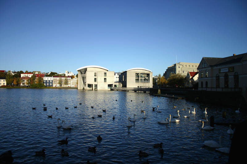 Reykjavik Tjornin Lake, City Hall in center