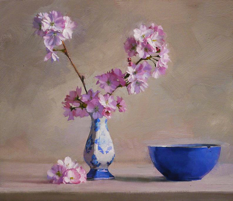Cherry Blossoms and Blue Bowl 13 x 15