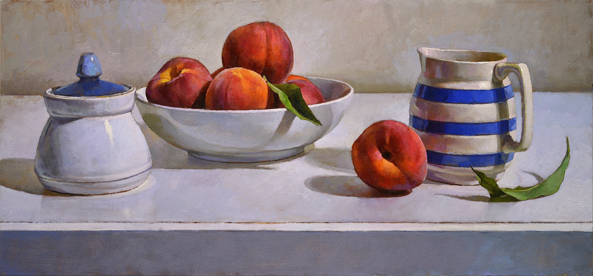 Peaches with Blue and White 11 x 23