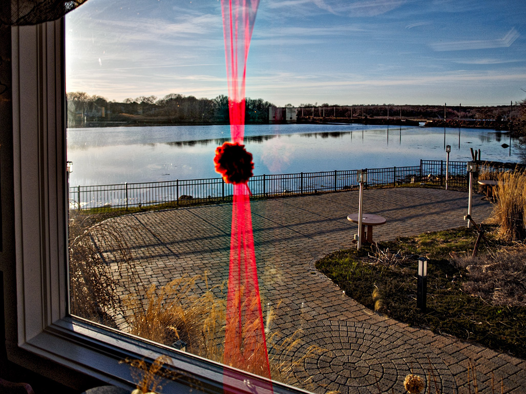 View through a restaurant window.