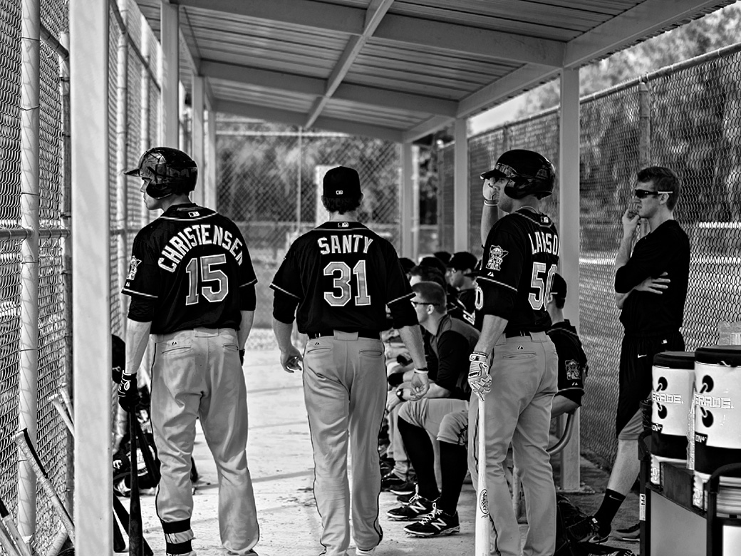 In the dugout - Minnesota Twins Class A Farm Team -  Color version below.